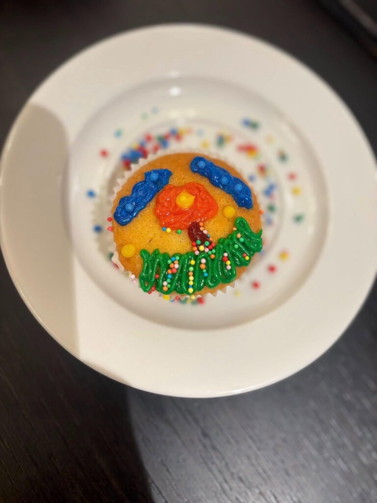 Colourfully decorated cupcake