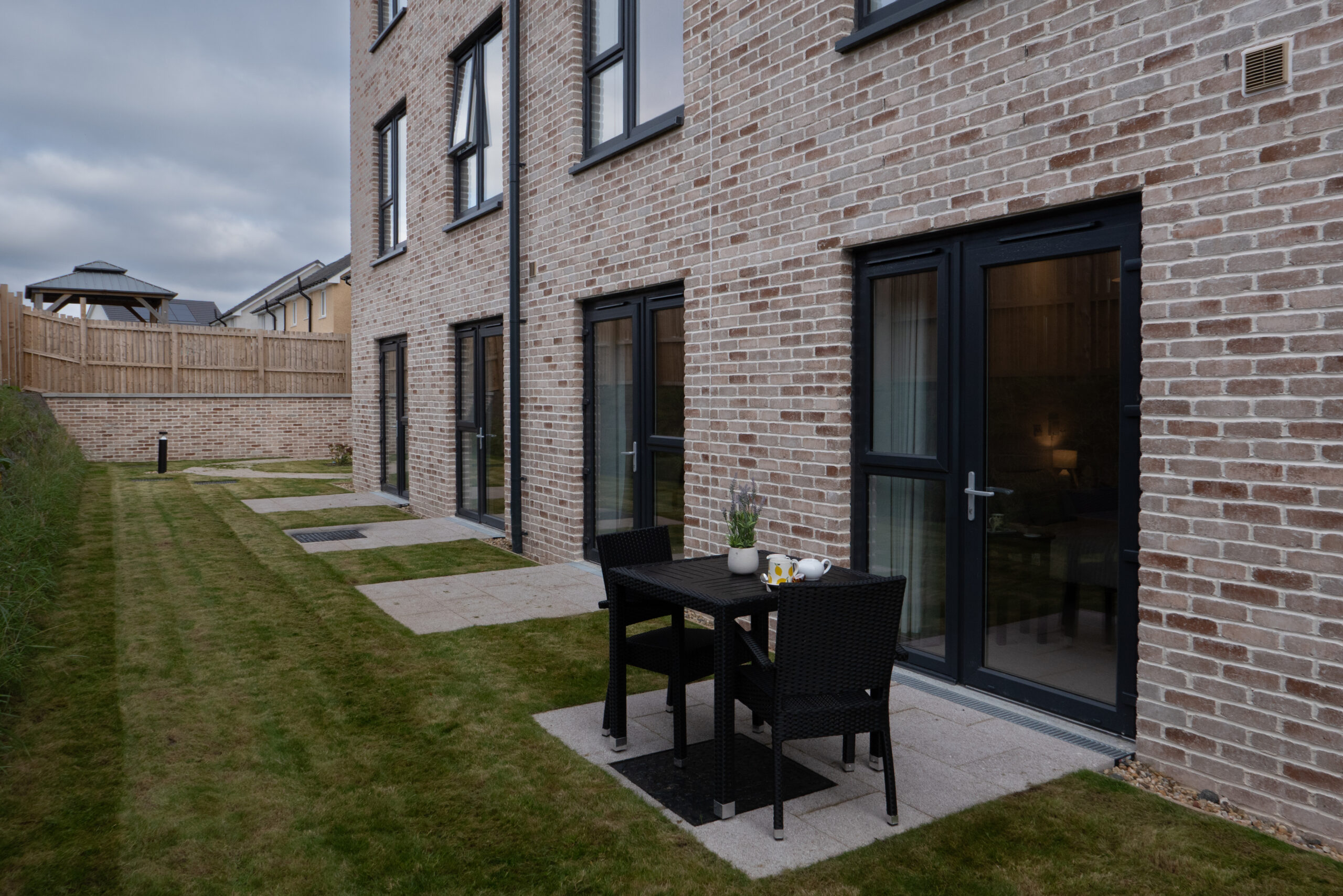 patio area of a care home garden