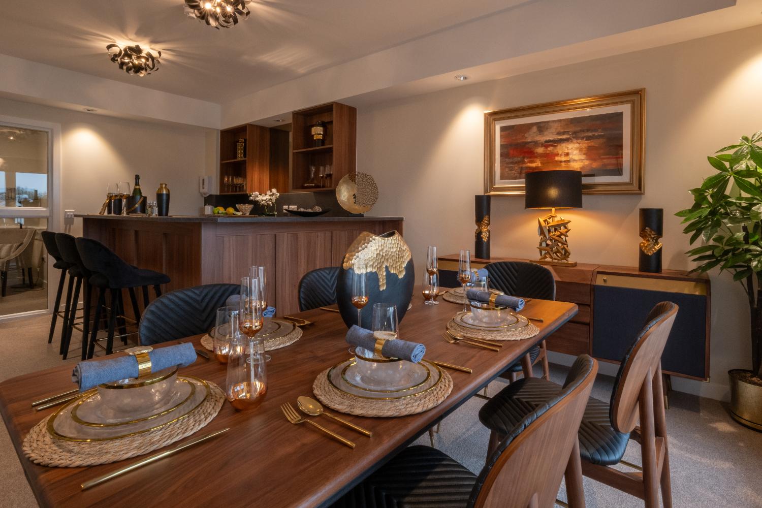 dining room with table set for dinner